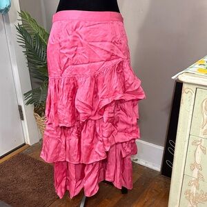 cinq a sept Hot Pink Tiered Ruffle Maxi Skirt